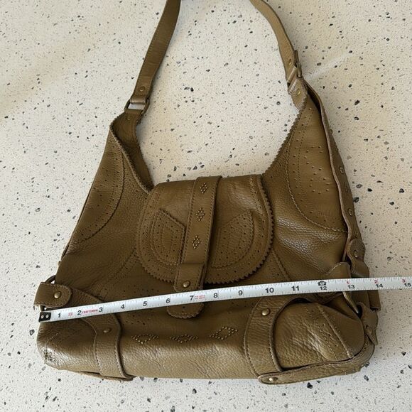 BCBG MAXAZRIA Olive Green Pebbled Leather Hobo Shoulder Bag Slouchy Purse Studs - Picture 7 of 16